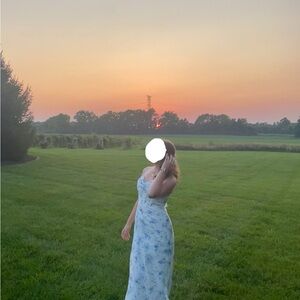 Azazie Floral Blue and White Bridesmaid Dress